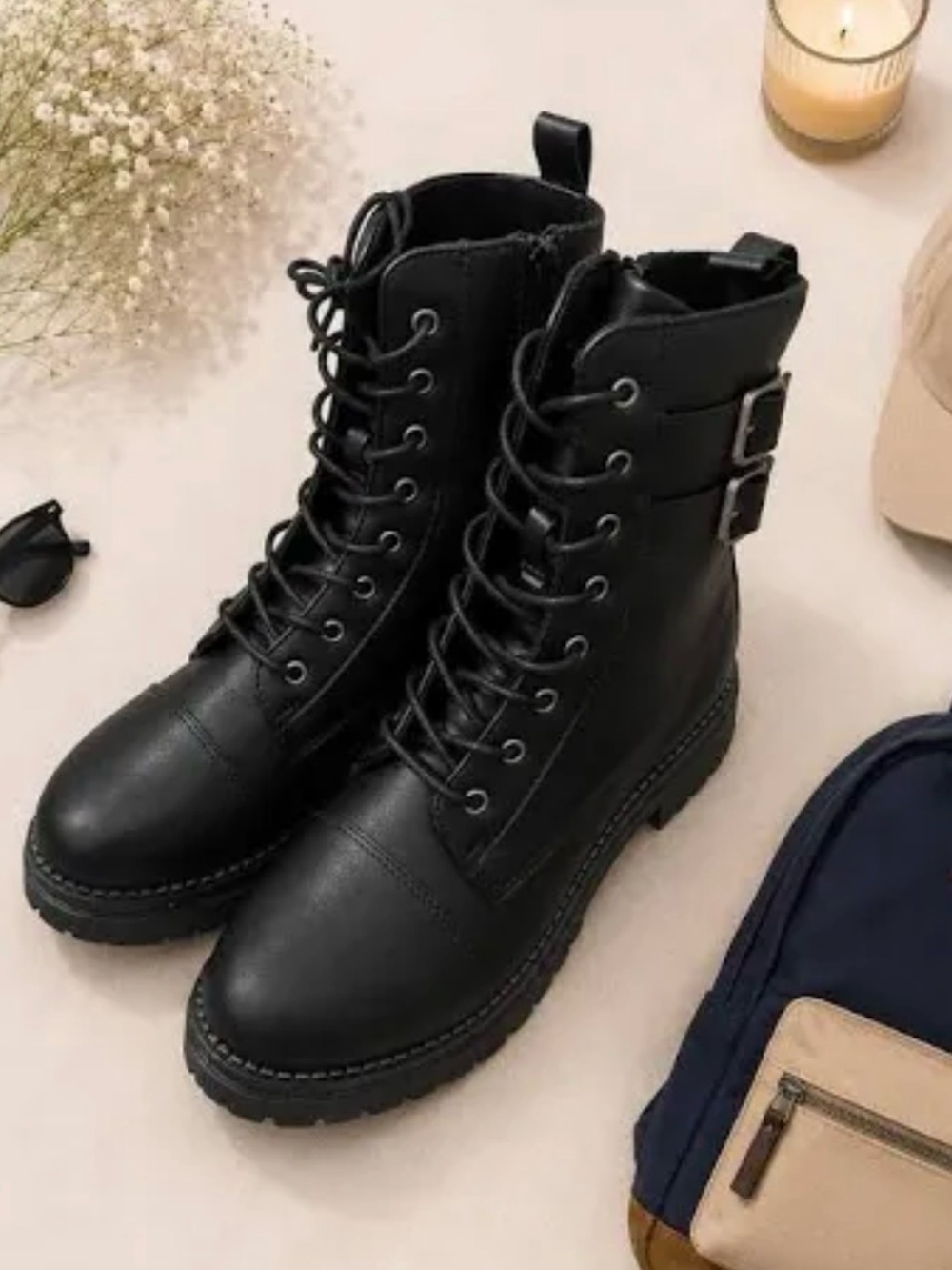Black Combat Lace-Up Ankle Boots